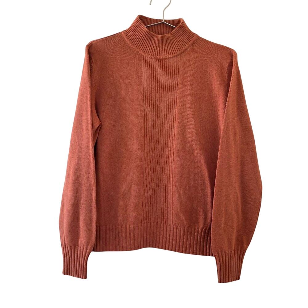 Dressbarn Rust Mock Neck Sweater Womens Size M Ribbed Pullover Burnt Orange